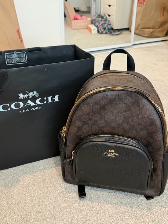 Coach Handbags - Coach Brown Signature Mini Backpack with Black Trim